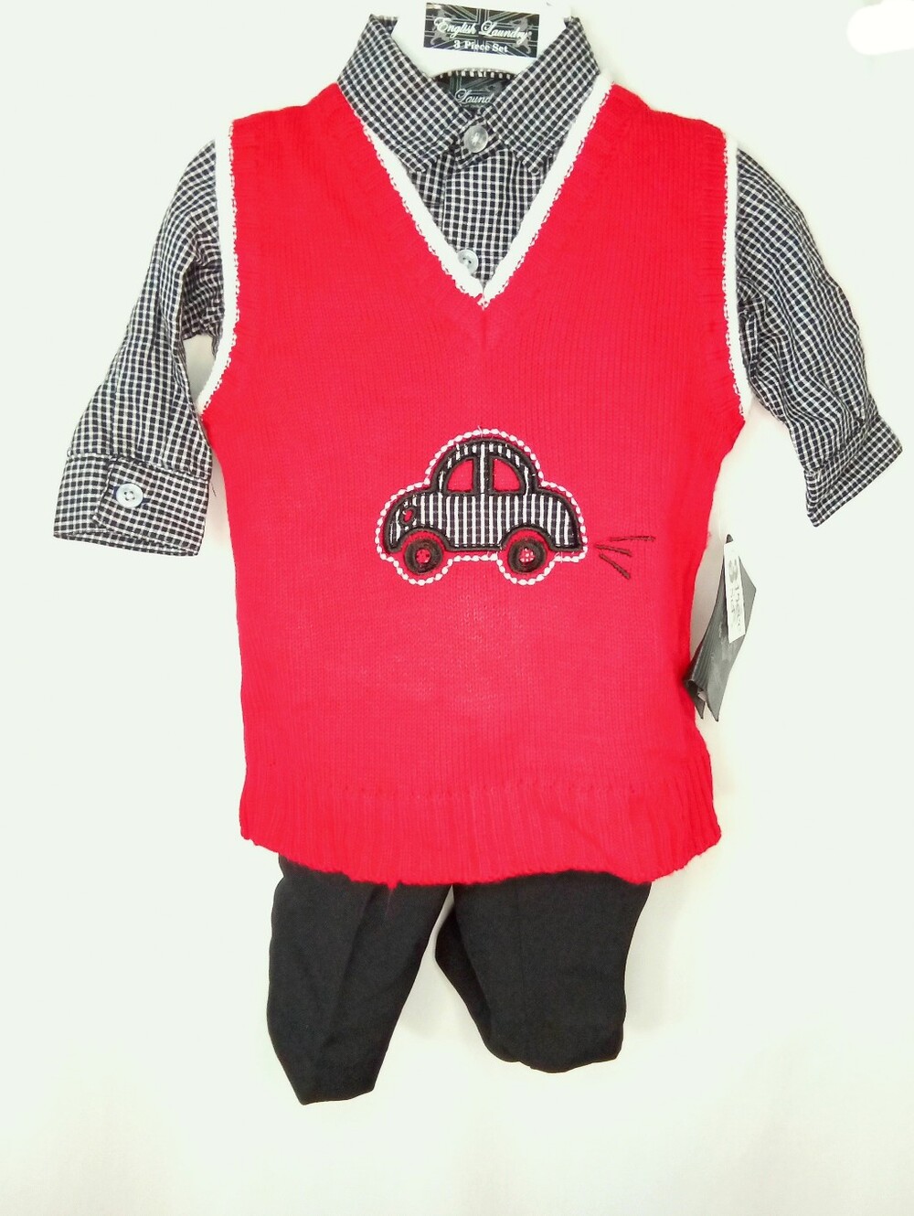 NWT Boys 3pc Dressy Set Button-Up Collared Shirt Trousers Sweater Vest Baby 6-9m